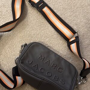 Marc Jacobs Black Belt Bag with Striped Strap